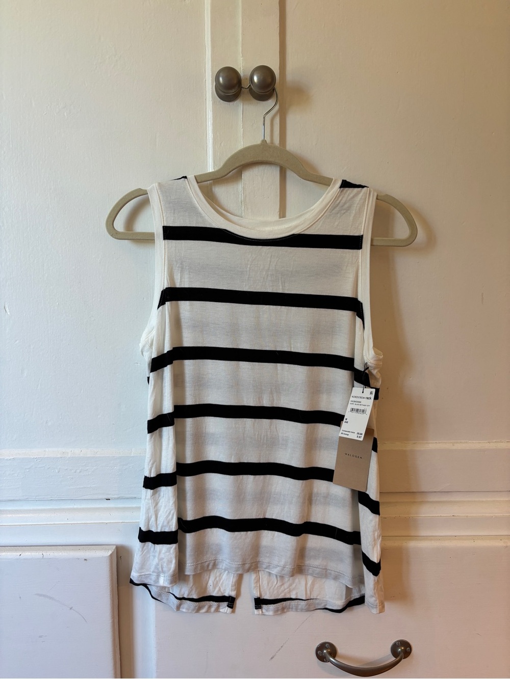 Halogen Black & White Striped Sleeveless Tank